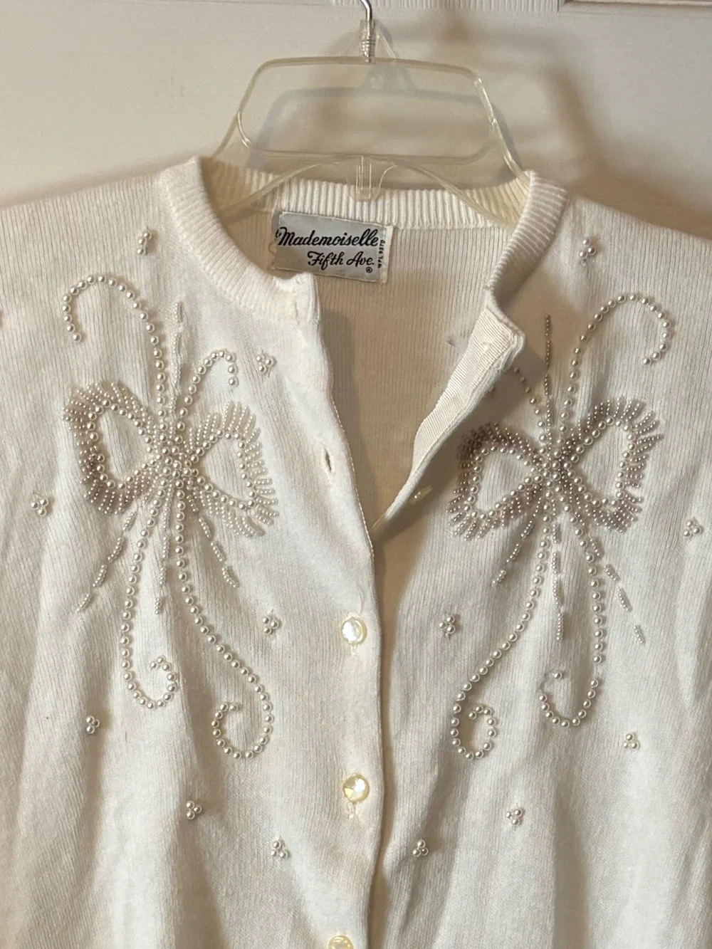 Vintage White Embellished Bow Cardigan Sweater